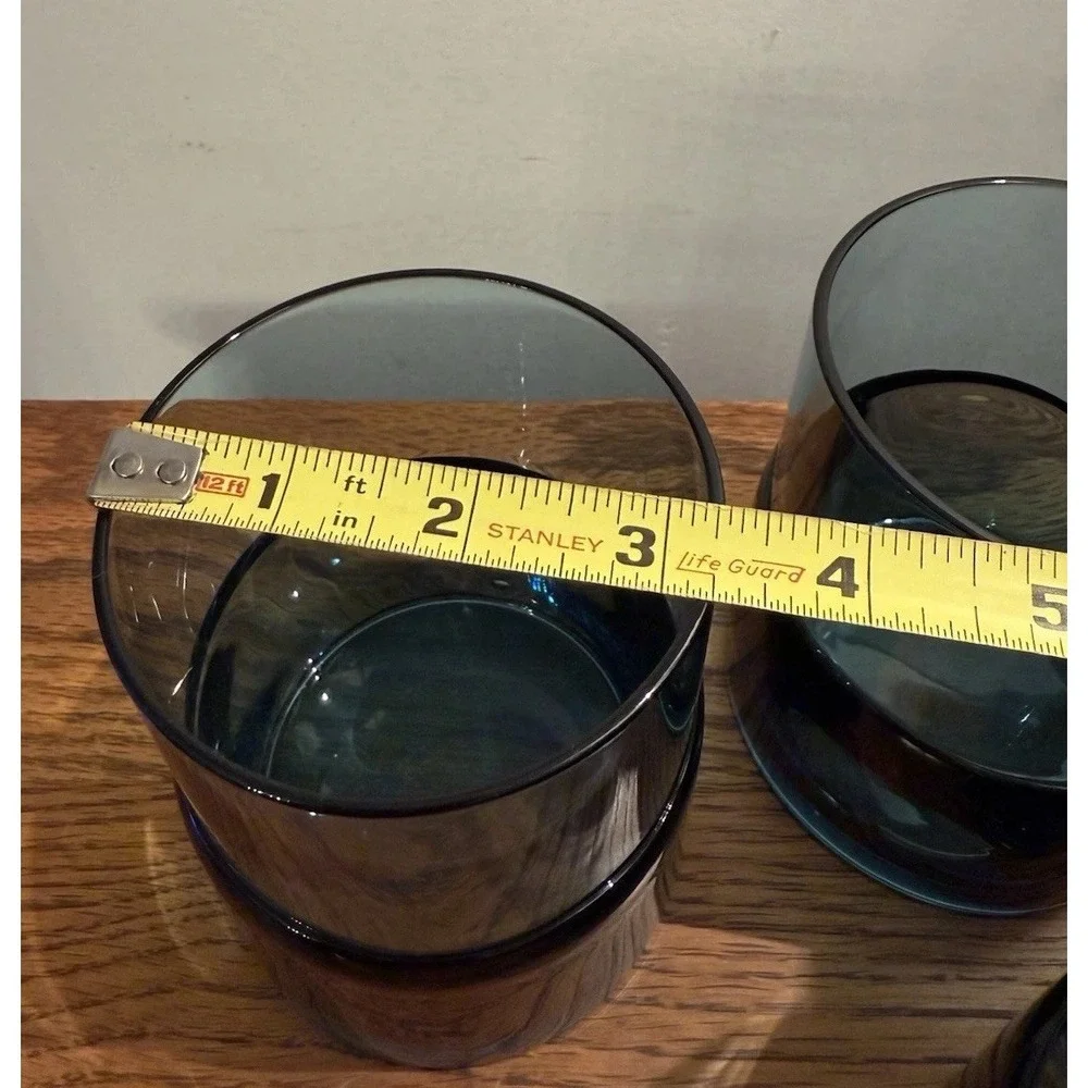 Pier One Double‎ Dipped Teal Rocks Barware Hand blown Organic Base MCM Vtg 00s